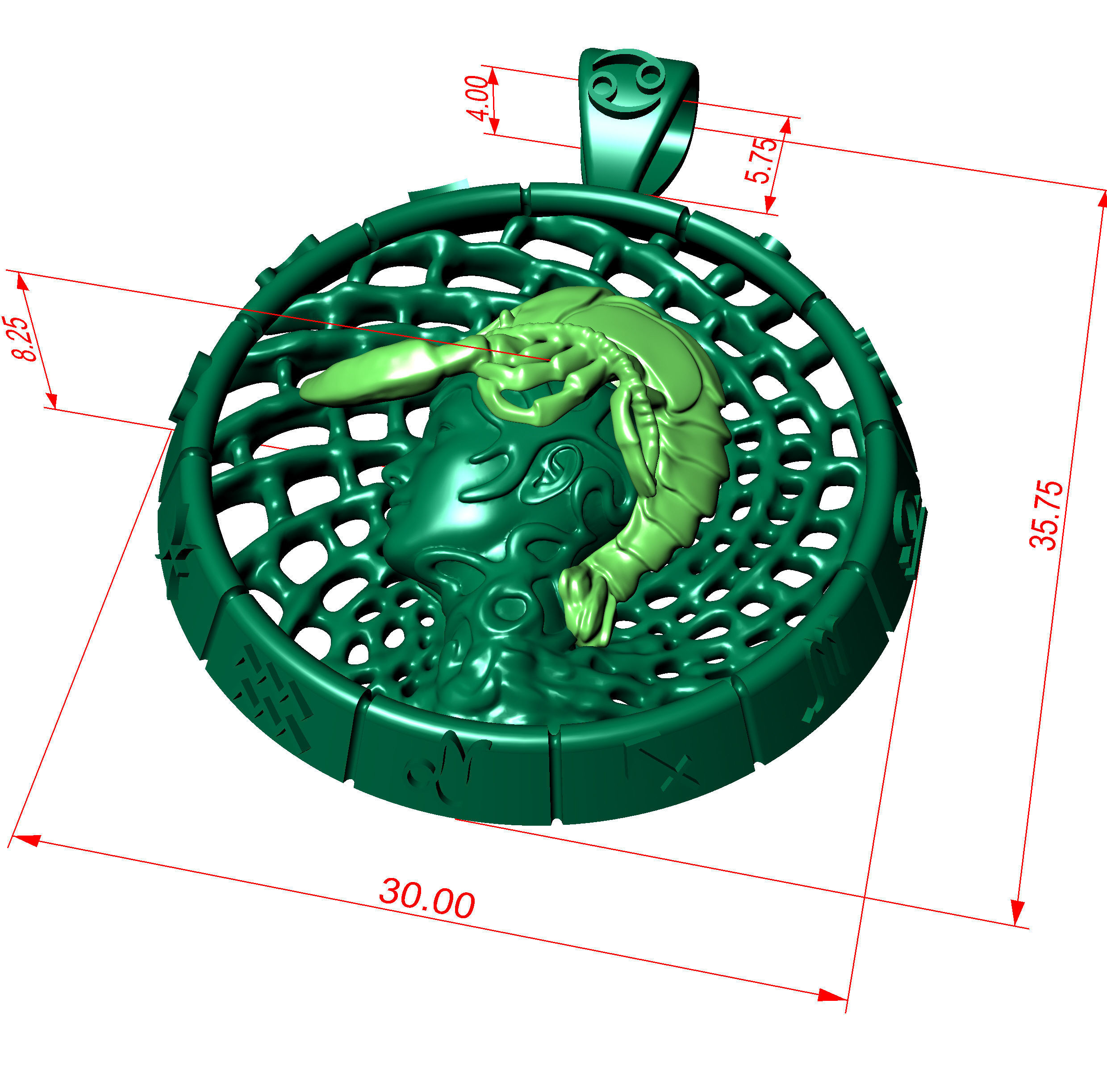 Zodiac sign Cancer Pendant 3D print model_7