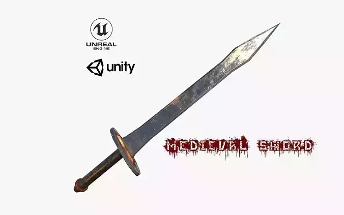Realistic Low Poly Medieval Sword Low-poly 3D model