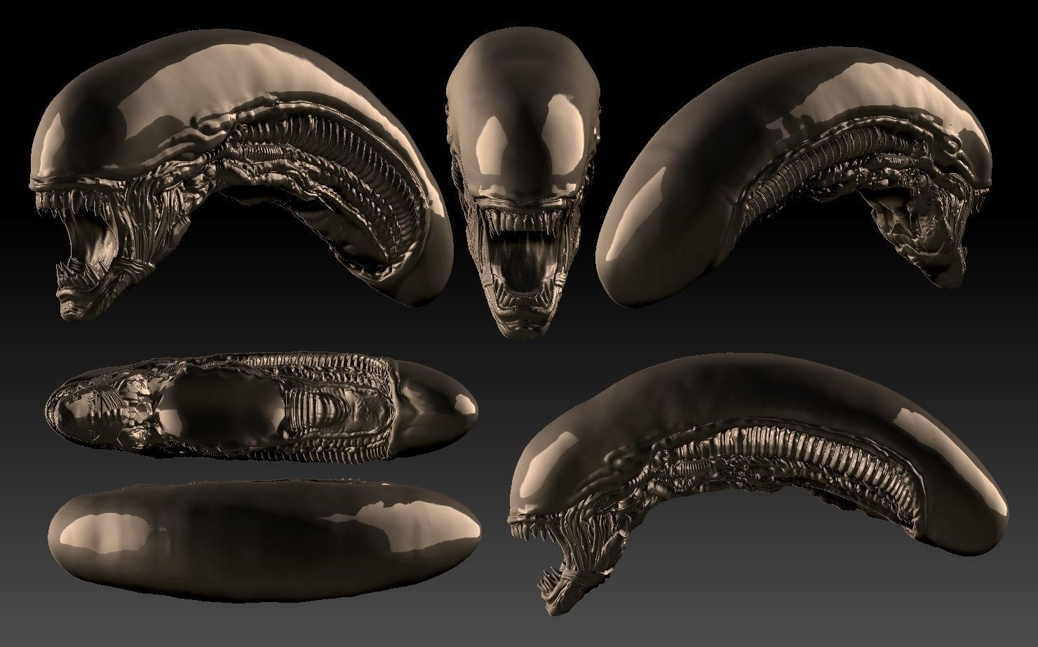 Alien xenomorph inspired head 3d file 3D print model_1