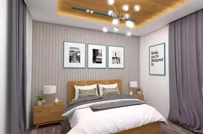 Light colors bedroom interior scene 3D model