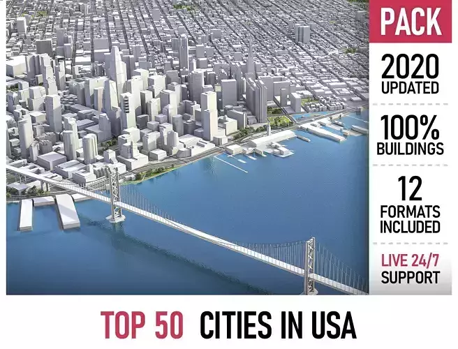 TOP 50 cities in USA 3D Model Collection