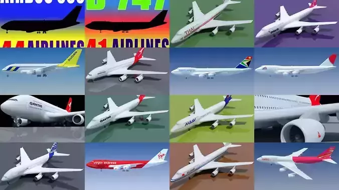 Aircraft 3D Models with 85 Airline Textures 3D Model Collection