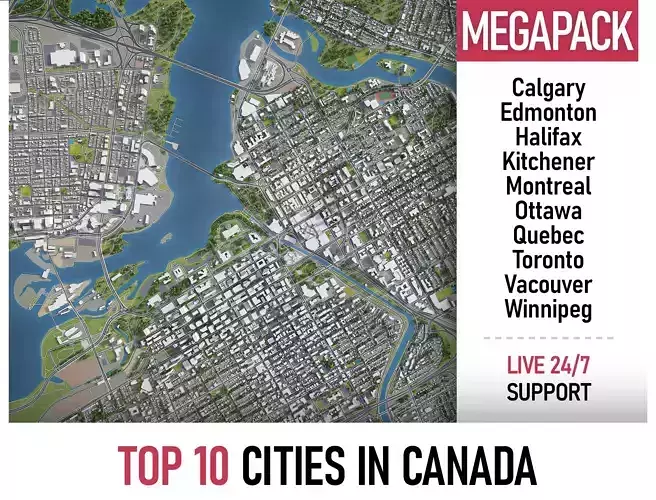 Top 10 Cities in Canada MEGAPACK 3D Model Collection
