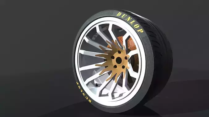 Wheel  for supercars with Dunlop tire Low-poly 3D model