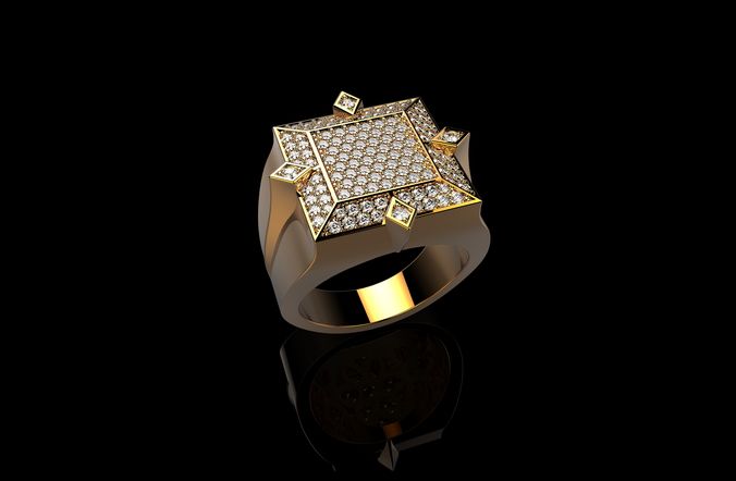 18K Yellow Gold Diamond Rings for Men 2 3D print model