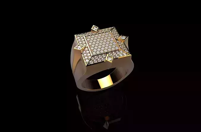 18K Yellow Gold Diamond Rings for Men 2 3D print model