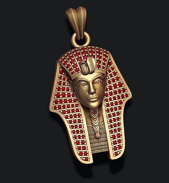 Pharaoh pendant with gems 3D print model_7