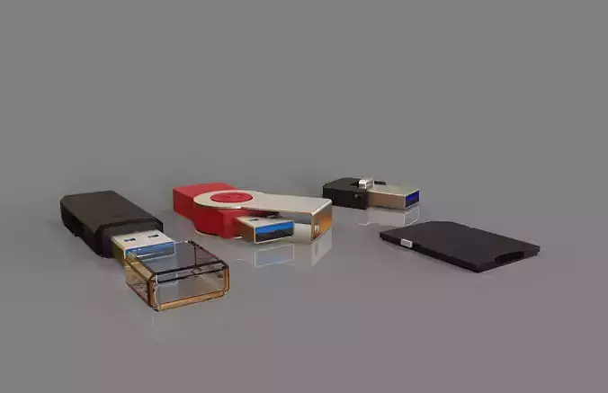 USB flash drive and SD memory 3D model
