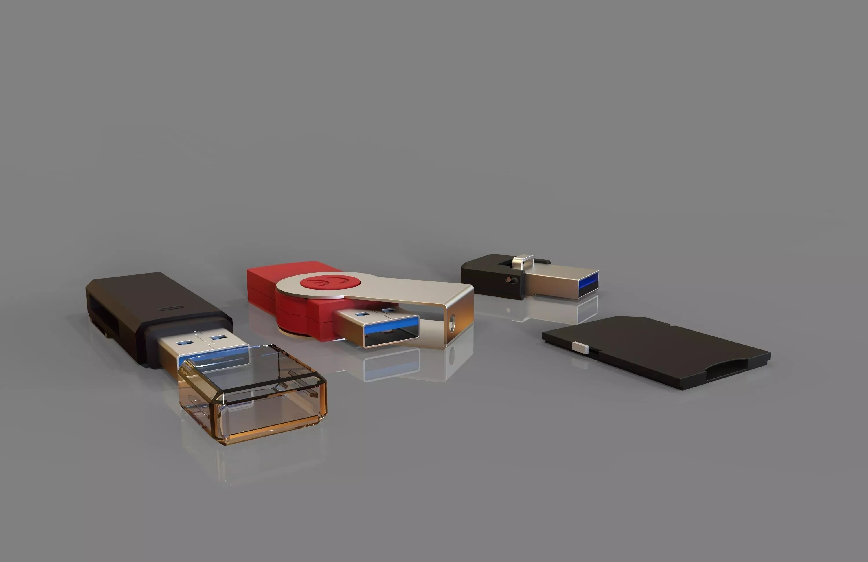 USB flash drive and SD memory 3D model_0