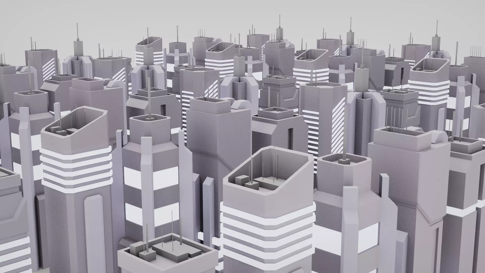 7 SciFi Skyscrapers Low-poly 3D model_0
