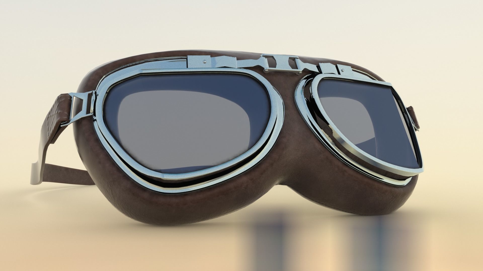 Vintage Aviator Pilot Goggles Low-poly 3D model_2