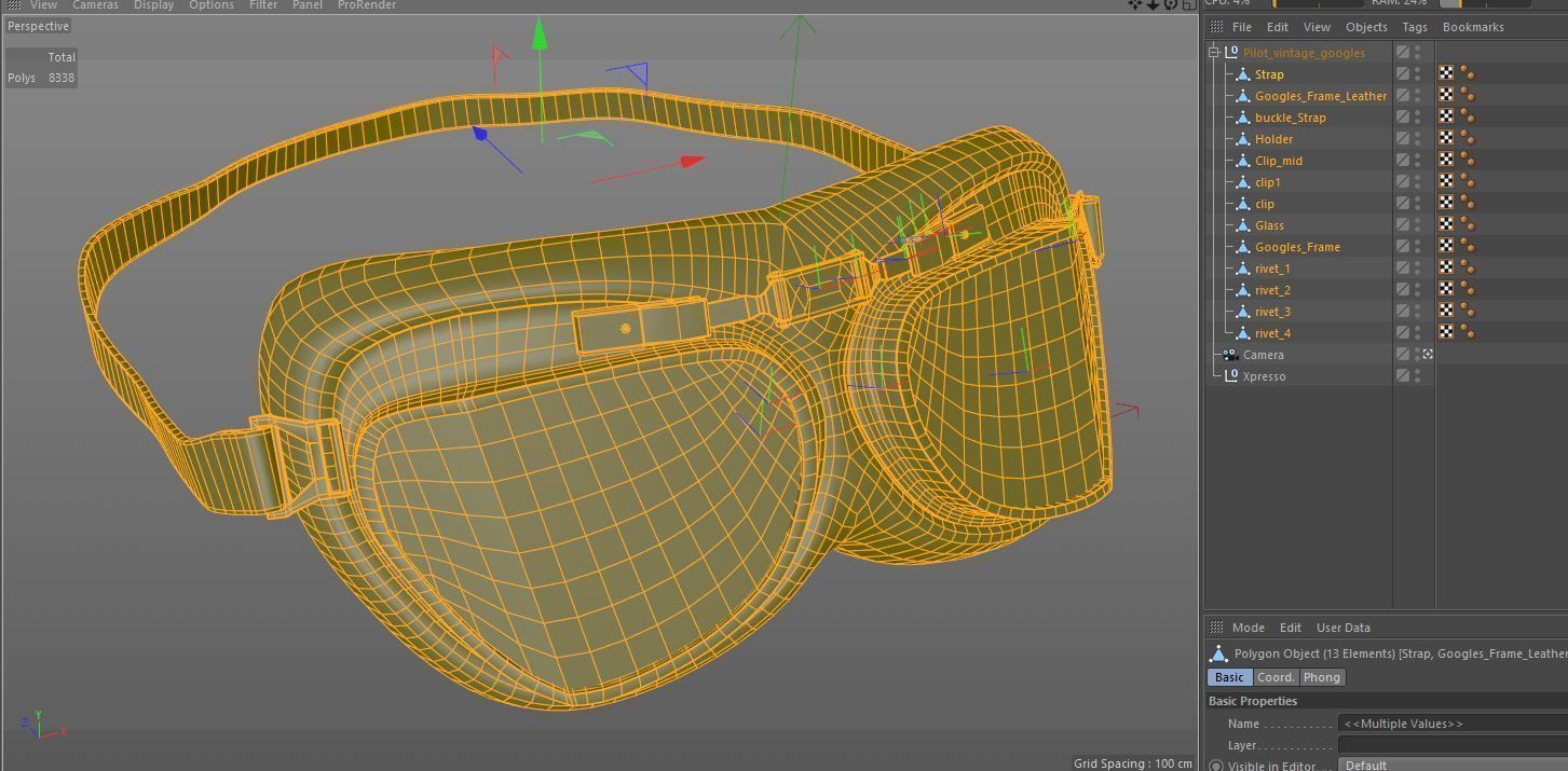 Vintage Aviator Pilot Goggles Low-poly 3D model_8