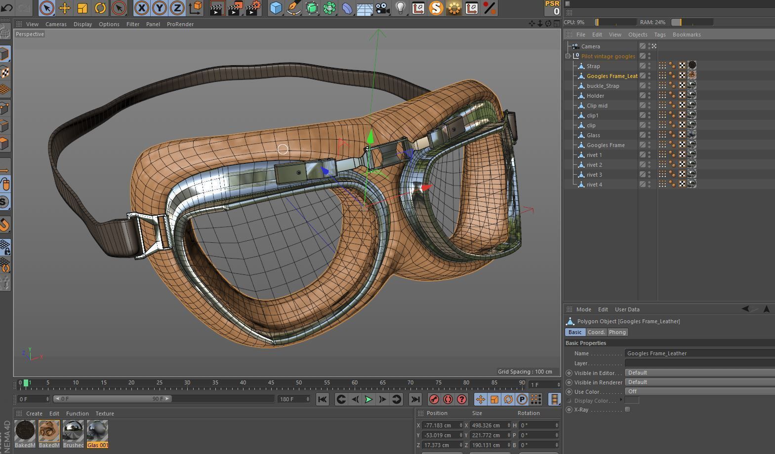 Vintage Aviator Pilot Goggles Low-poly 3D model_7