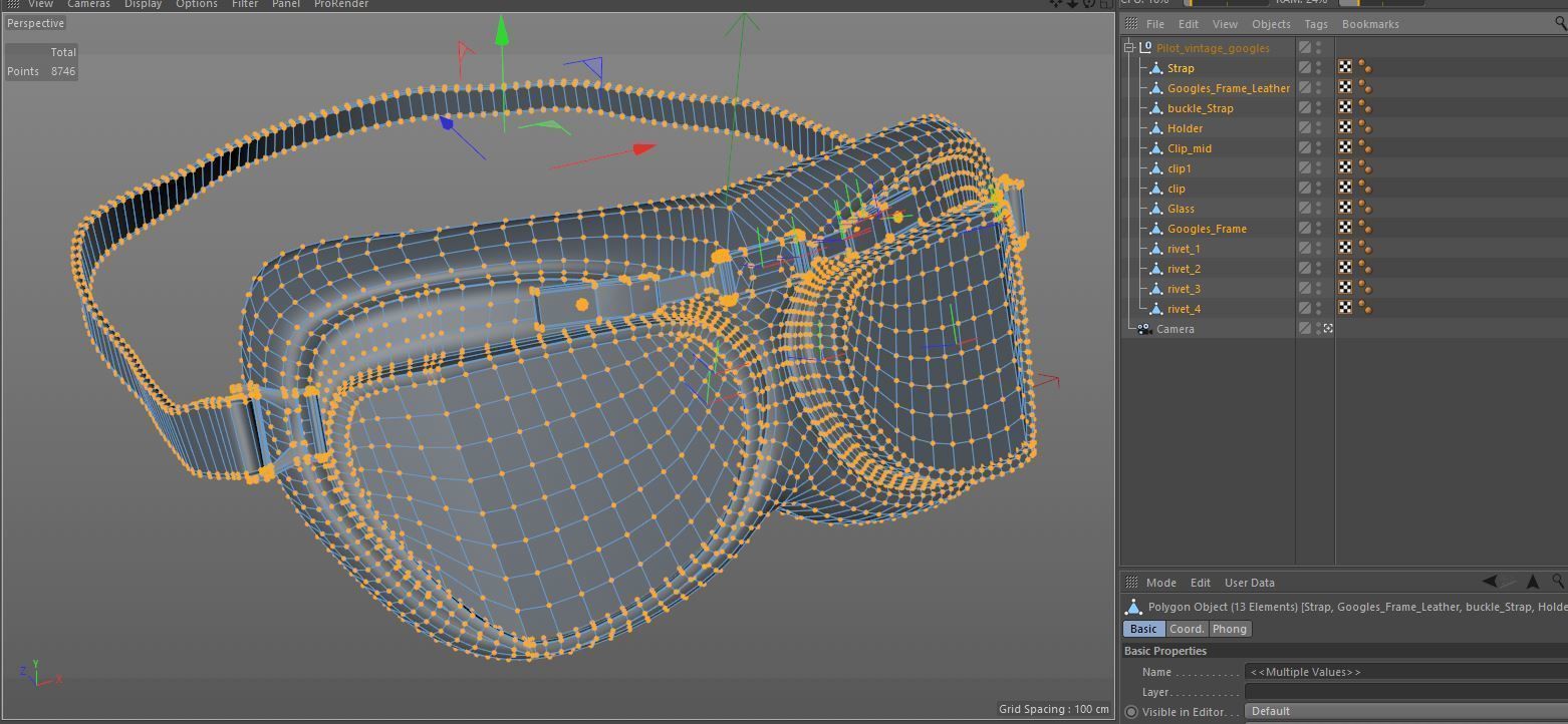 Vintage Aviator Pilot Goggles Low-poly 3D model_9