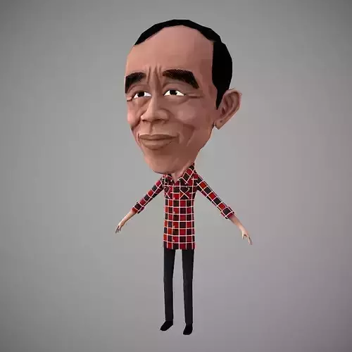 Jokowi cartoon character wearing plaid shirt Low-poly 3D model