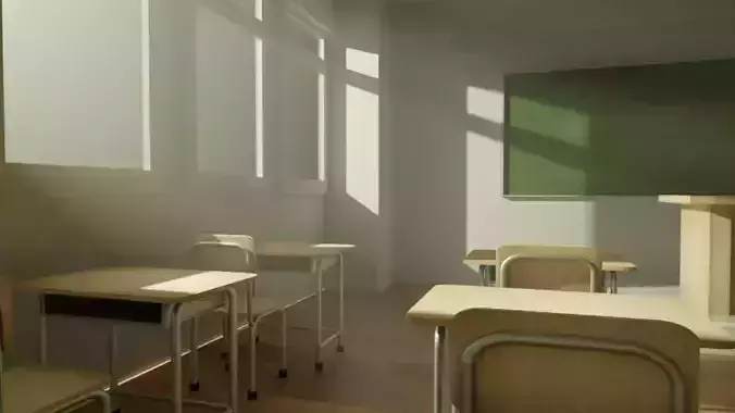 Low Poly School Desk and Chair