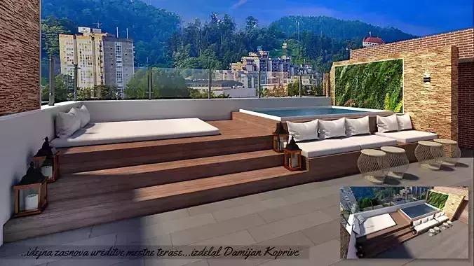 roof top lounge with water pool 3d model Low-poly 3D model