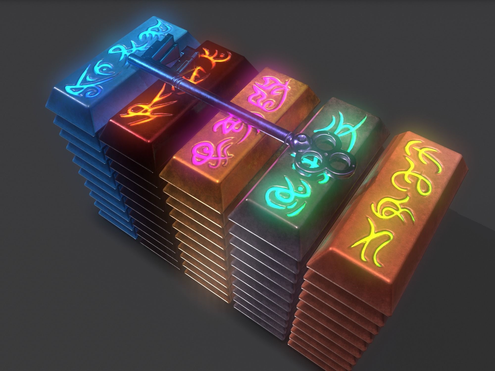 fantasy chest and ingot Low-poly 3D model_48