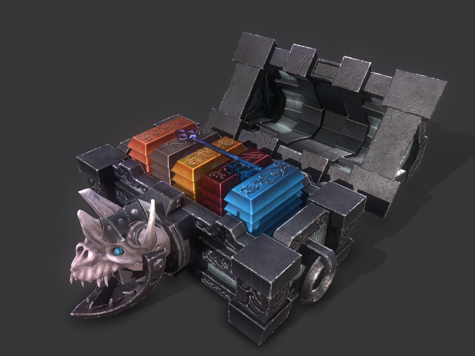 fantasy chest and ingot Low-poly 3D model_27