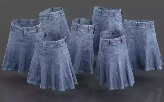 Plaid Jeans Skirt Long Low-poly 3D model