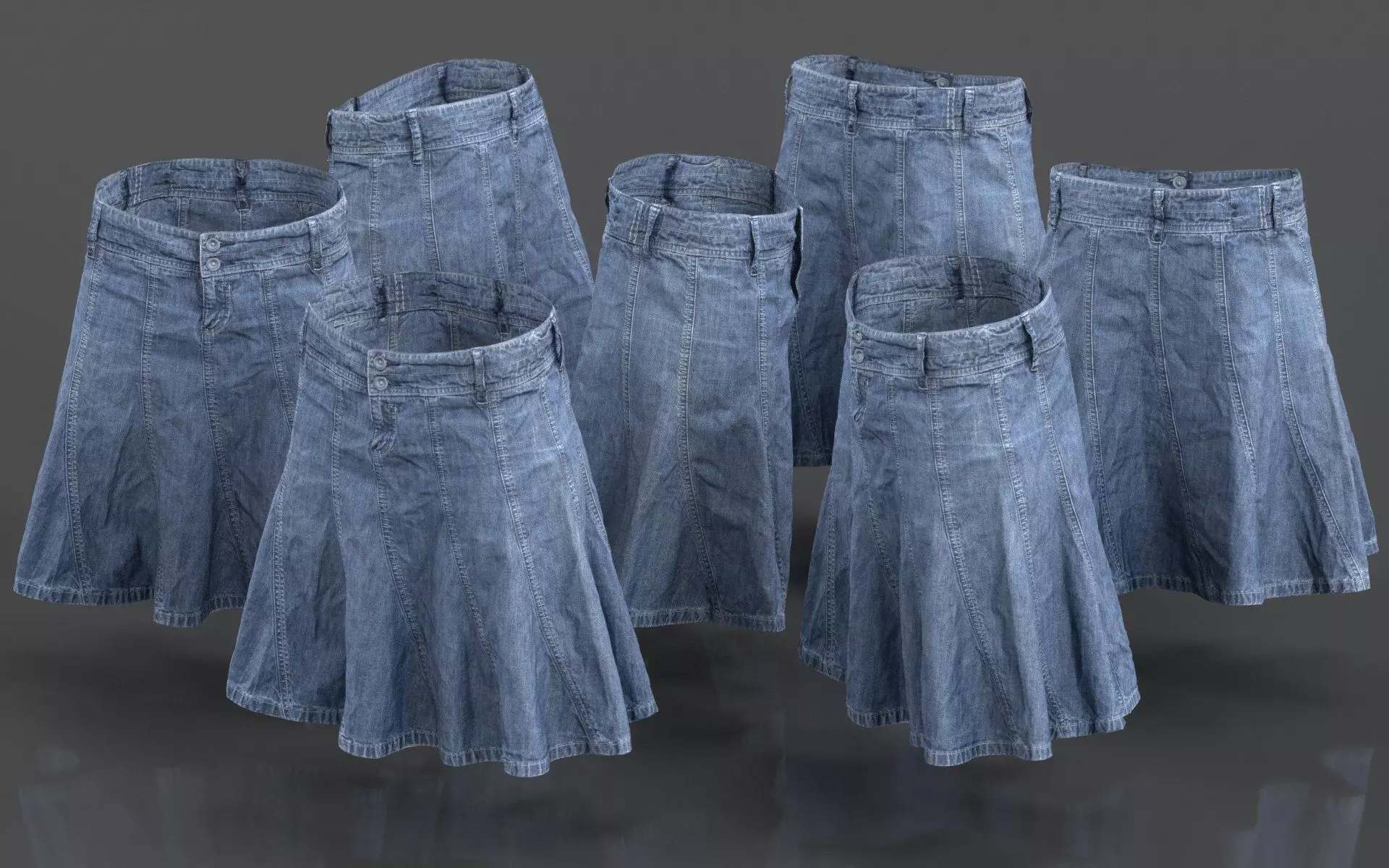 Plaid Jeans Skirt Long Low-poly 3D model