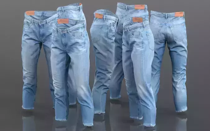 Jeans Trousers Medium Length Pants Low-poly 3D model