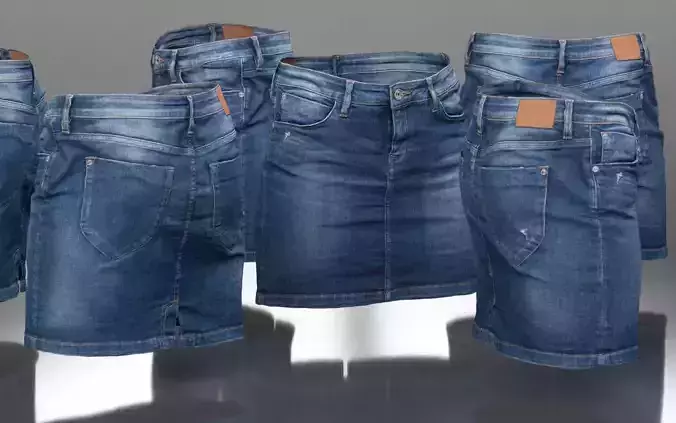 Jeans Mini Skirt Worn Low-poly 3D model
