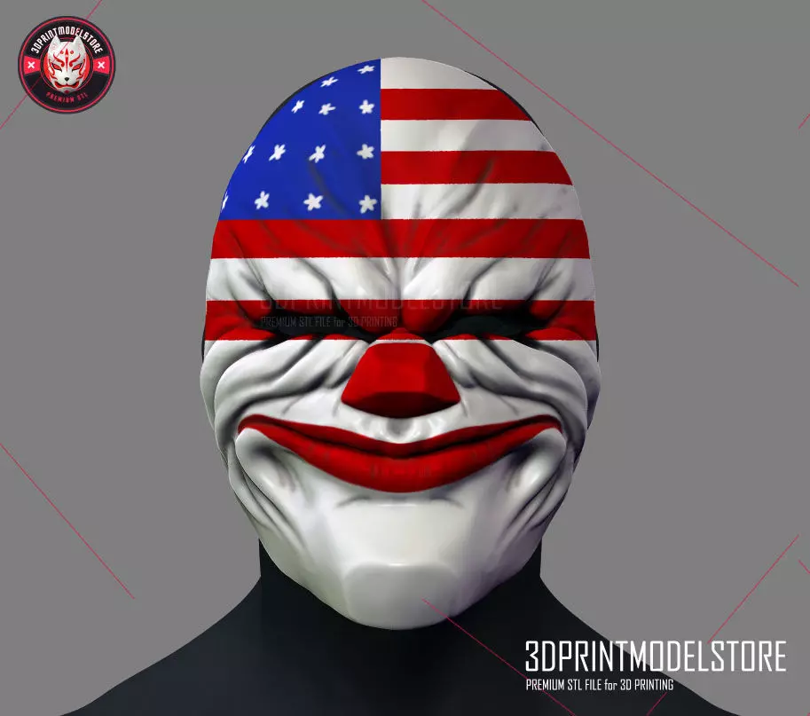 Payday 2 Dallas Hoxton Mask Halloween Cosplay Helmet STL File 3D print model_0