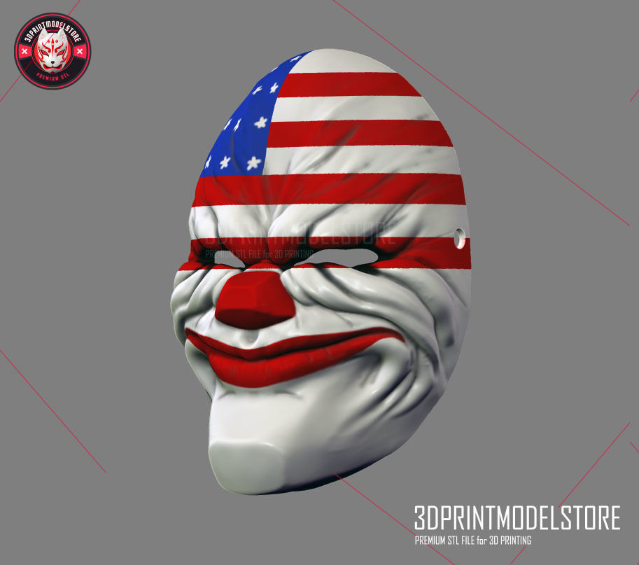 Payday 2 Dallas Hoxton Mask Halloween Cosplay Helmet STL File 3D print model_2