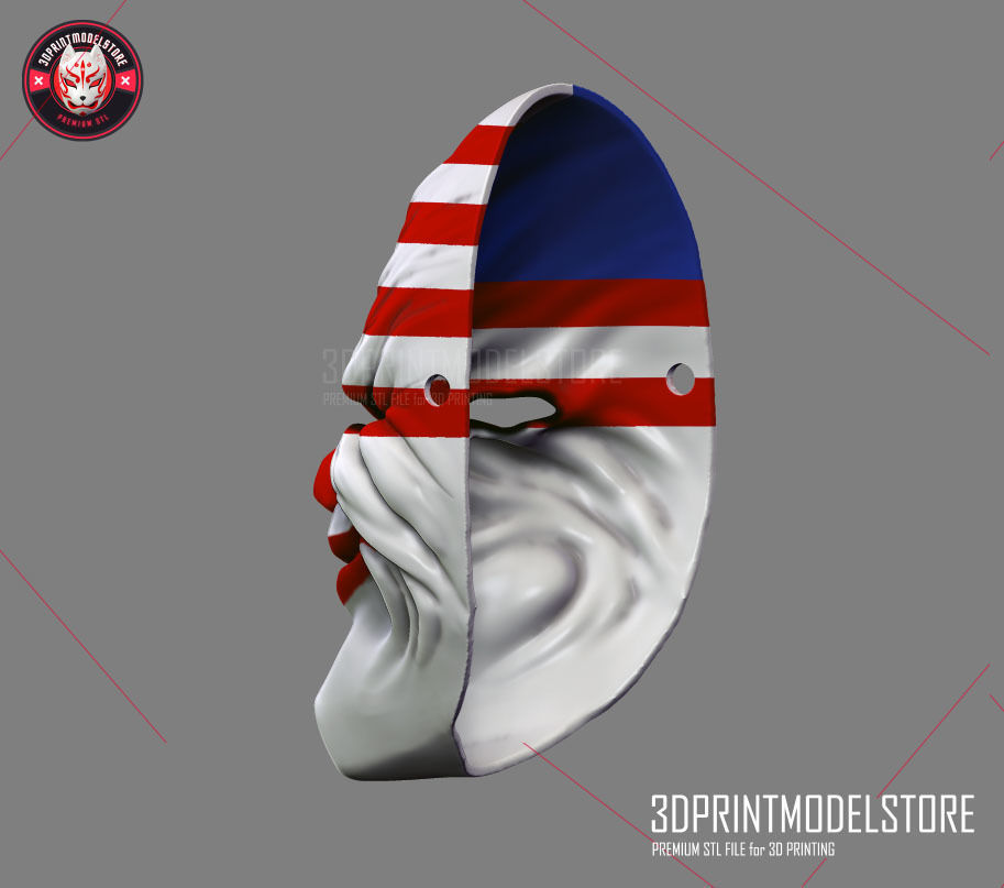 Payday 2 Dallas Hoxton Mask Halloween Cosplay Helmet STL File 3D print model_4