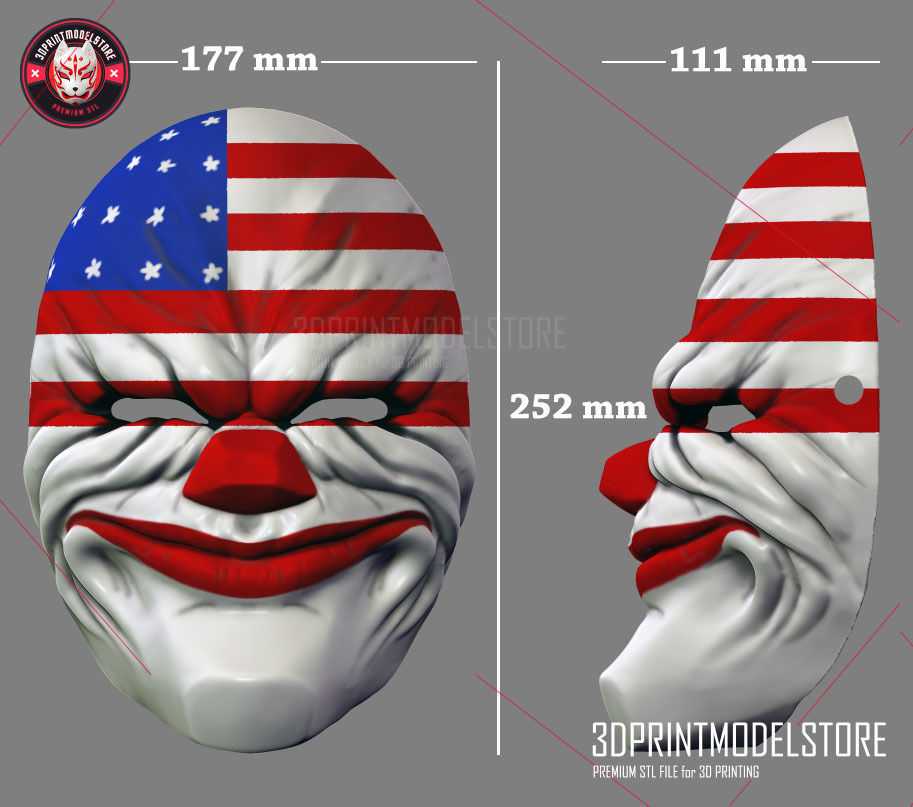 Payday 2 Dallas Hoxton Mask Halloween Cosplay Helmet STL File 3D print model_6