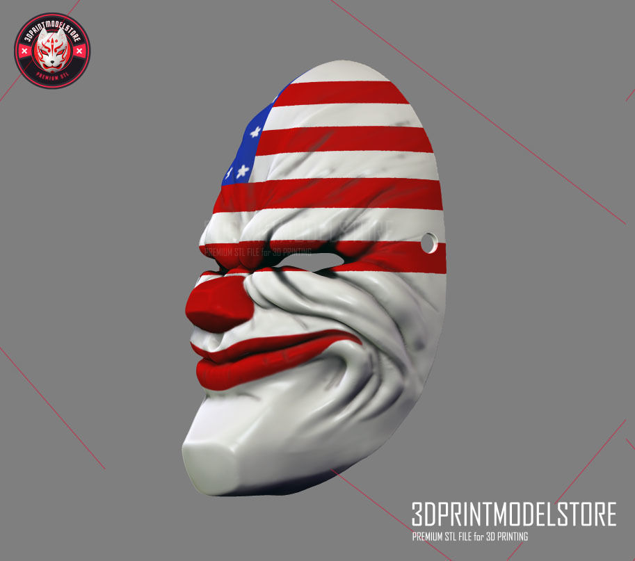 Payday 2 Dallas Hoxton Mask Halloween Cosplay Helmet STL File 3D print model_3