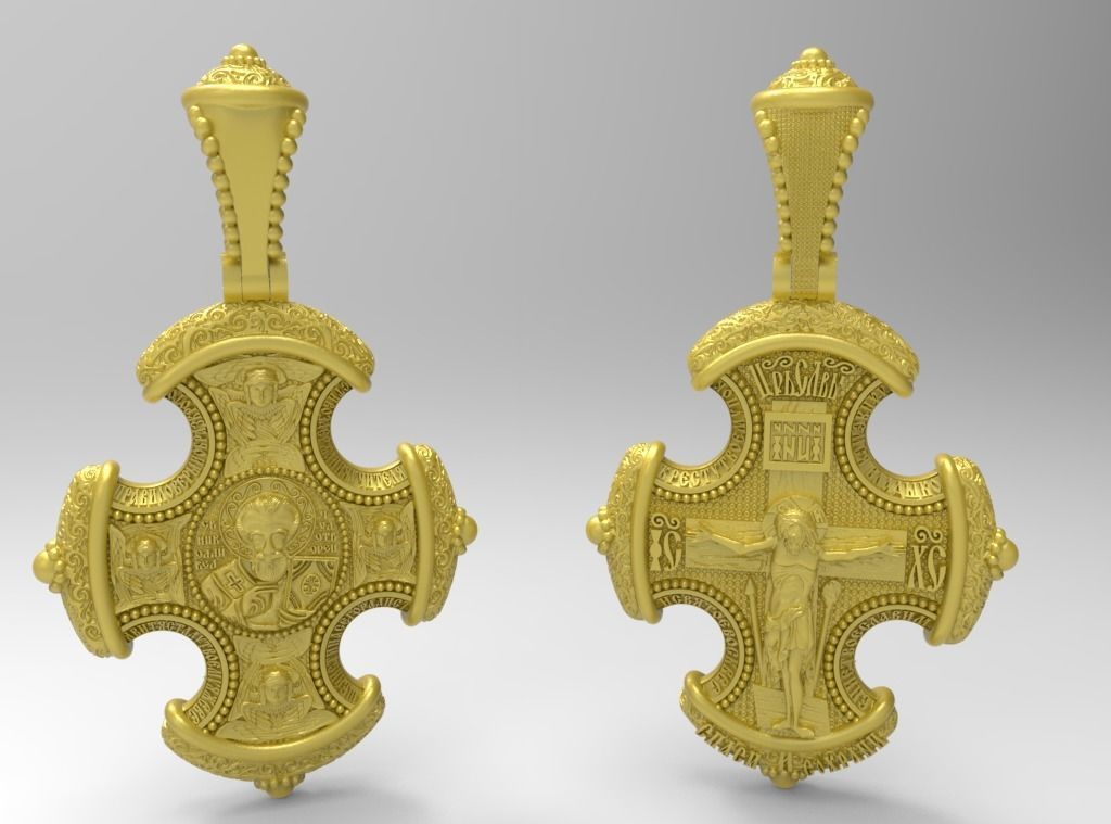 cross two gold pendants 3D print model_1