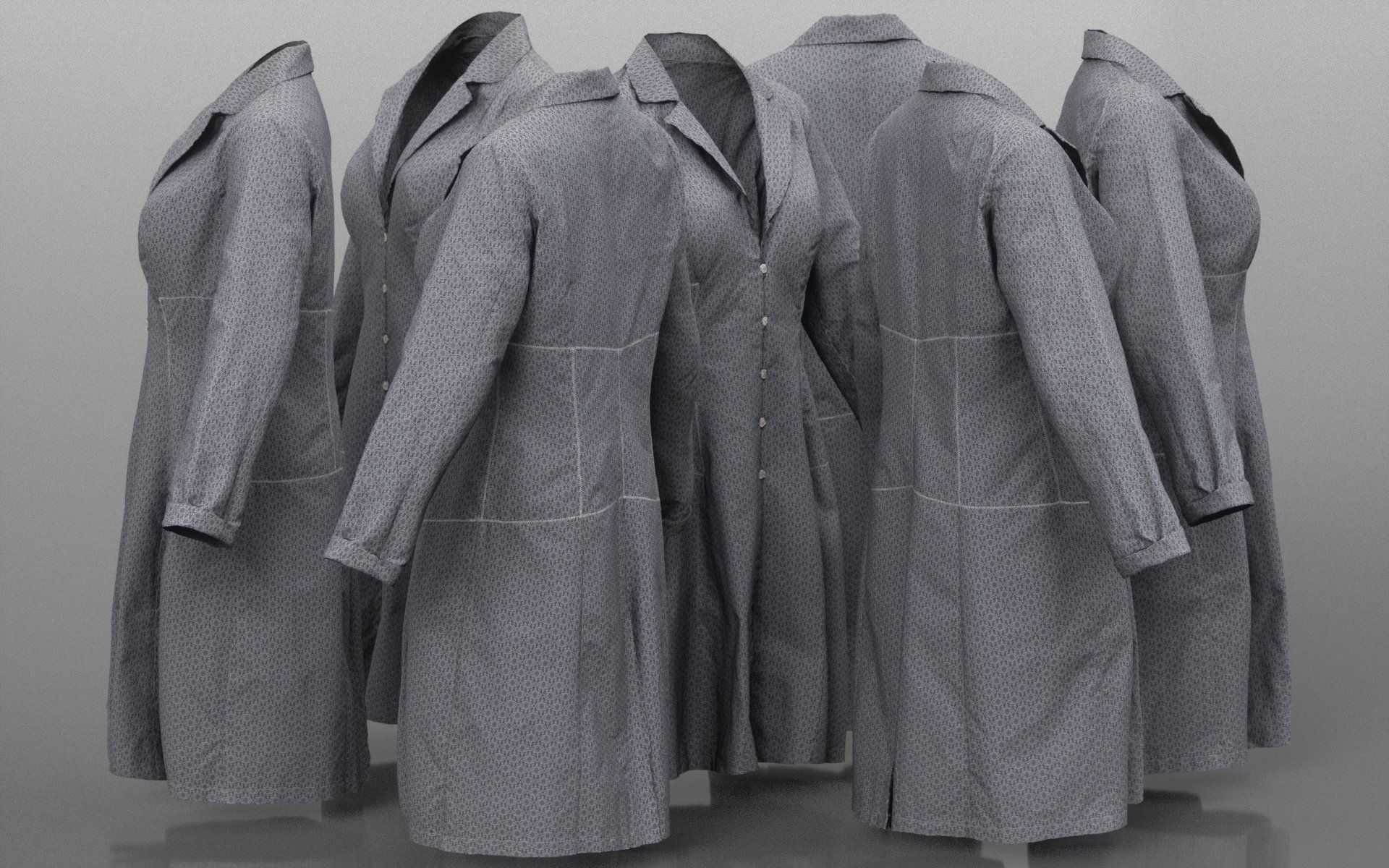 Grey Pattern Dress Buttoned Low-poly 3D model_3