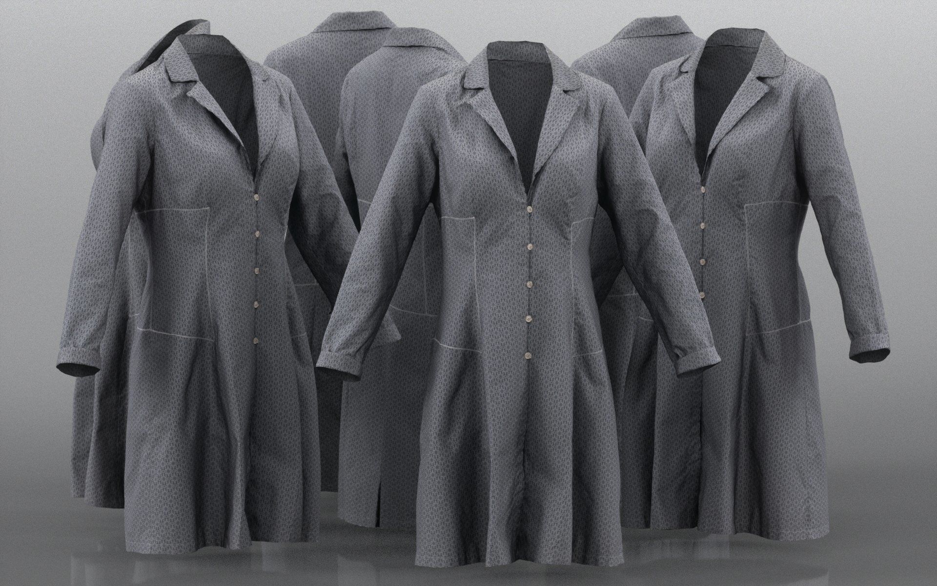 Grey Pattern Dress Buttoned Low-poly 3D model_12