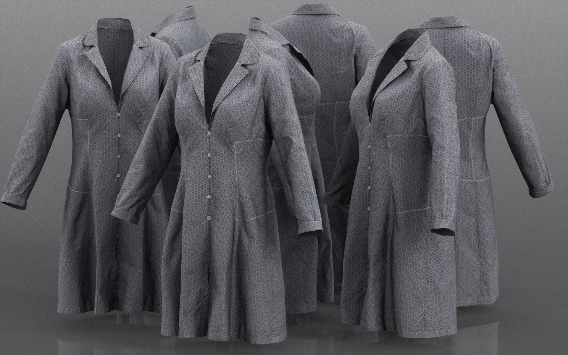 Grey Pattern Dress Buttoned Low-poly 3D model_2