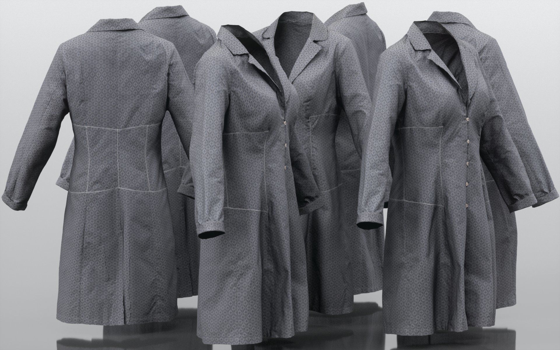 Grey Pattern Dress Buttoned Low-poly 3D model_9