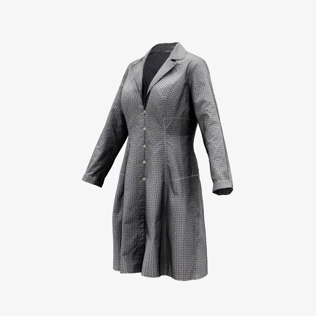 Grey Pattern Dress Buttoned Low-poly 3D model_5