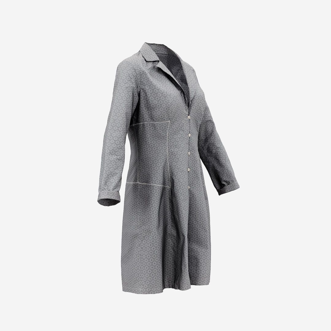 Grey Pattern Dress Buttoned Low-poly 3D model_1
