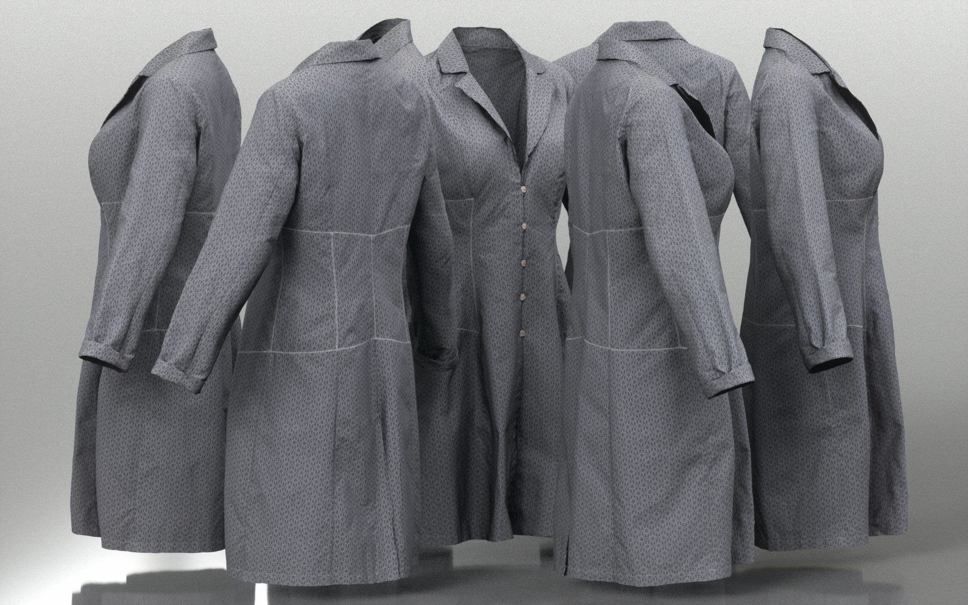Grey Pattern Dress Buttoned Low-poly 3D model_6