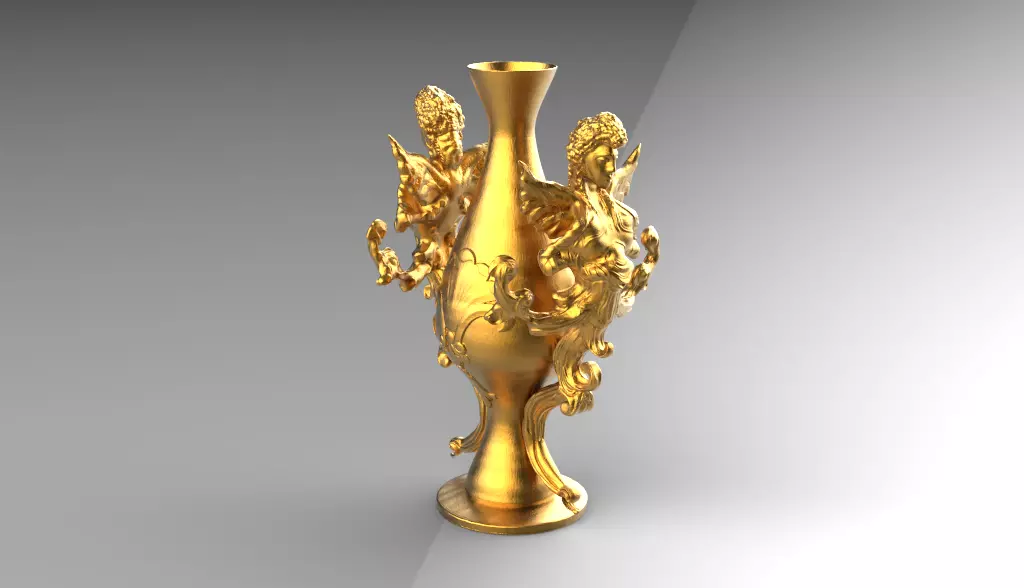 Figurine gold vase with two dragons 3D print model_0
