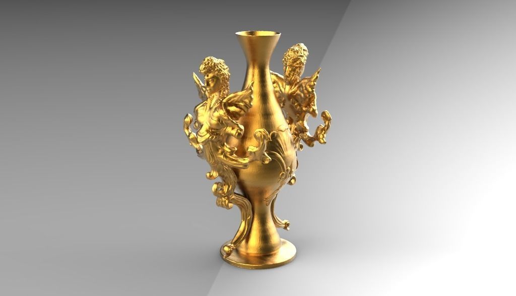 Figurine gold vase with two dragons 3D print model_16
