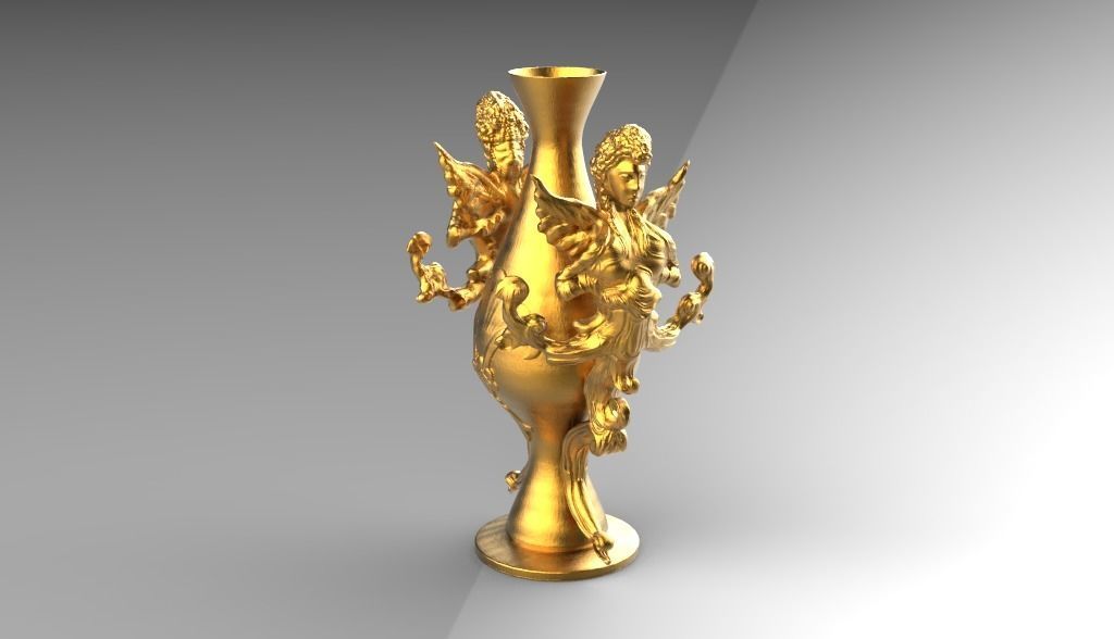 Figurine gold vase with two dragons 3D print model_1