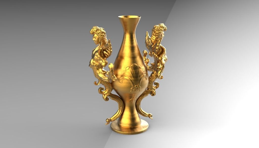 Figurine gold vase with two dragons 3D print model_11