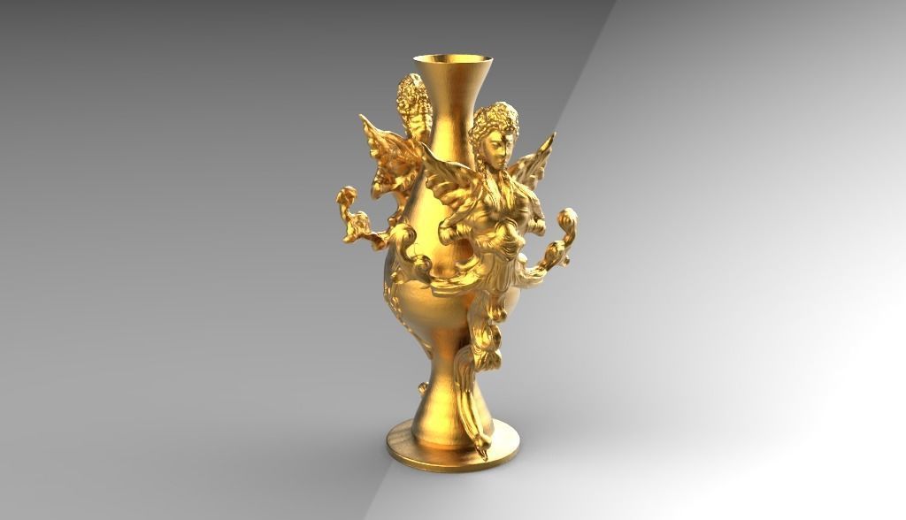 Figurine gold vase with two dragons 3D print model_15
