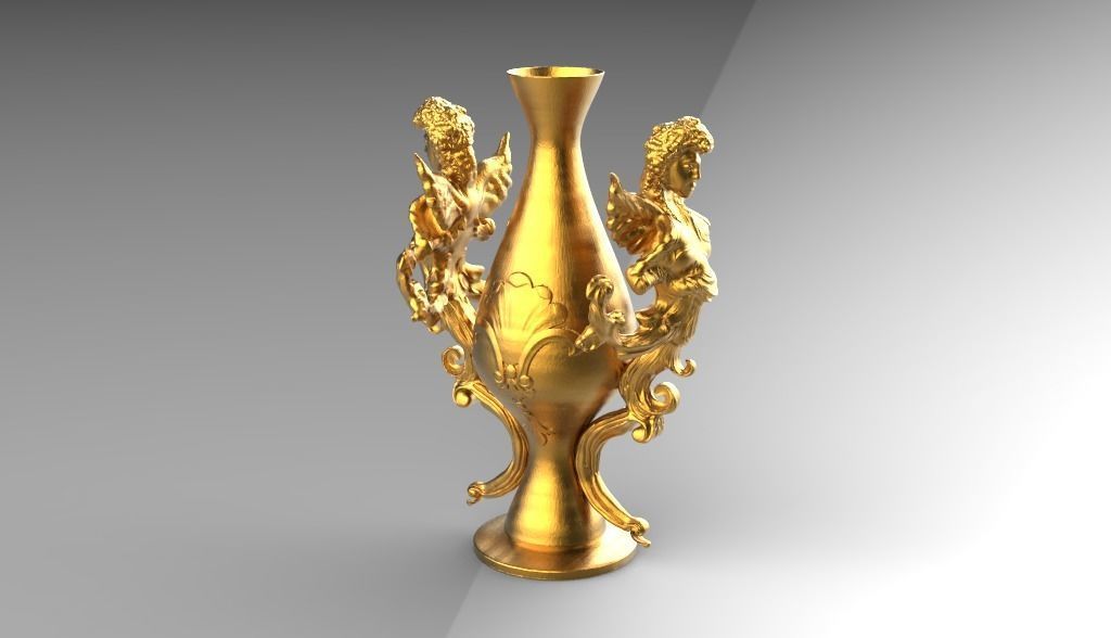 Figurine gold vase with two dragons 3D print model_9