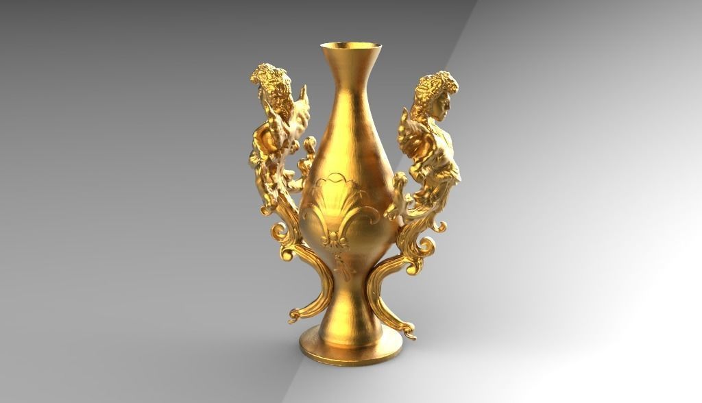 Figurine gold vase with two dragons 3D print model_8