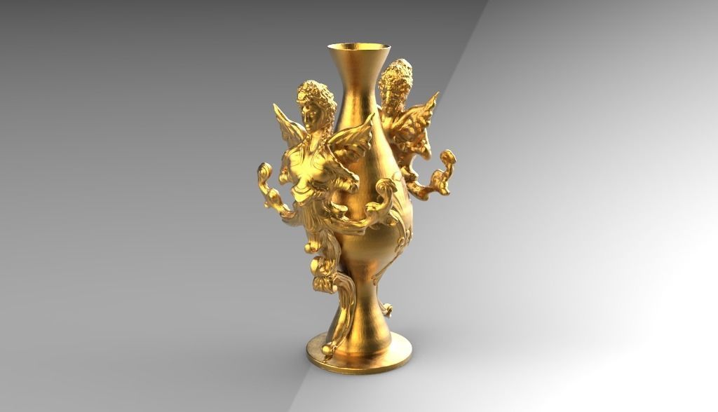Figurine gold vase with two dragons 3D print model_13