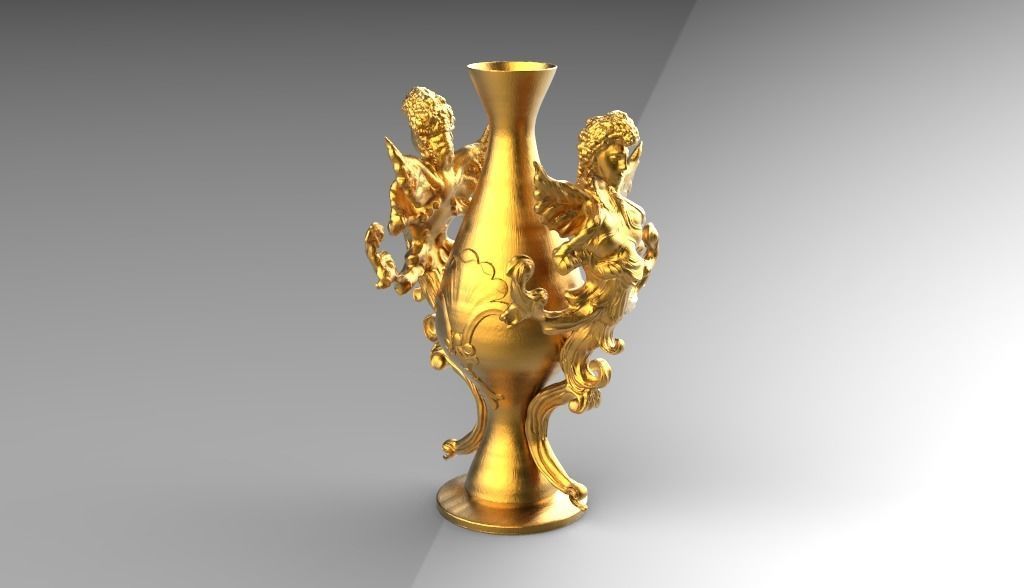 Figurine gold vase with two dragons 3D print model_12