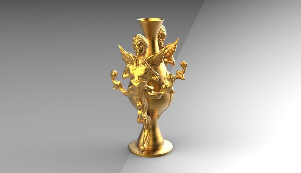 Figurine gold vase with two dragons 3D print model_10